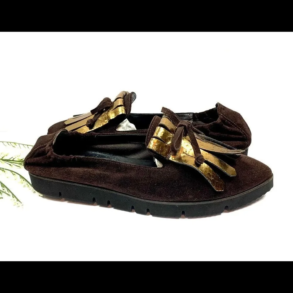 NWT Kennel & Schmenger Brown Suede Fringe Pointy Toe Flats